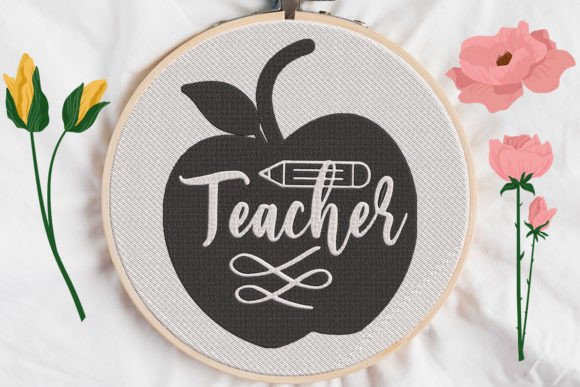 Teacher Sign in Apple Embroidery Design